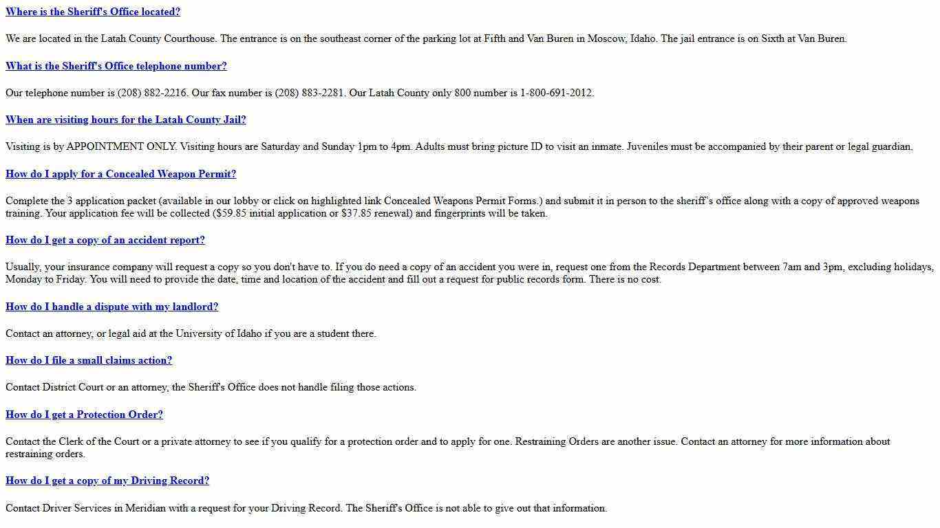 What is the Sheriff's Office telephone number? - Latah County