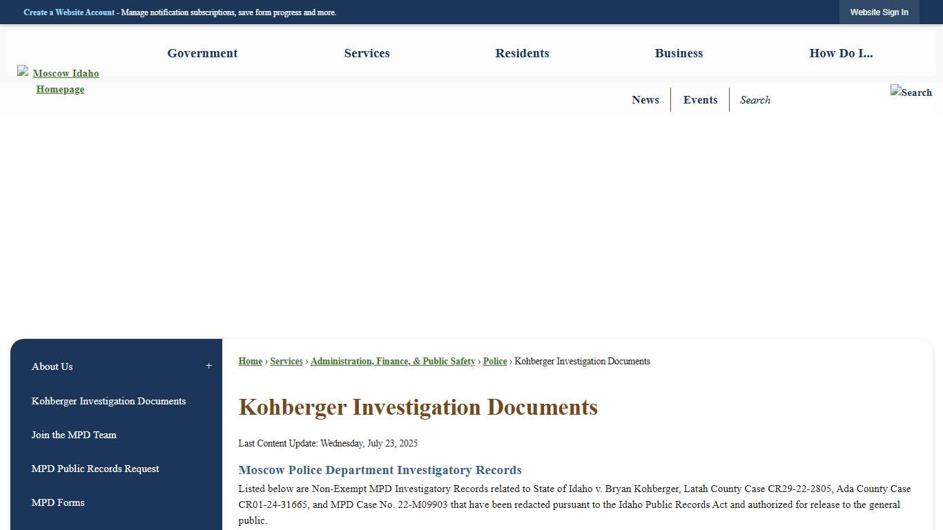 Kohberger Investigation Documents | Moscow, ID