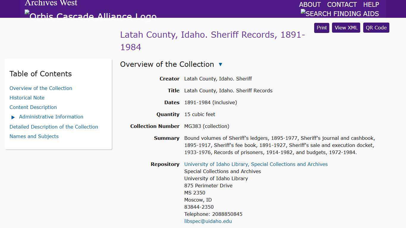 Latah County, Idaho. Sheriff Records - Archives West