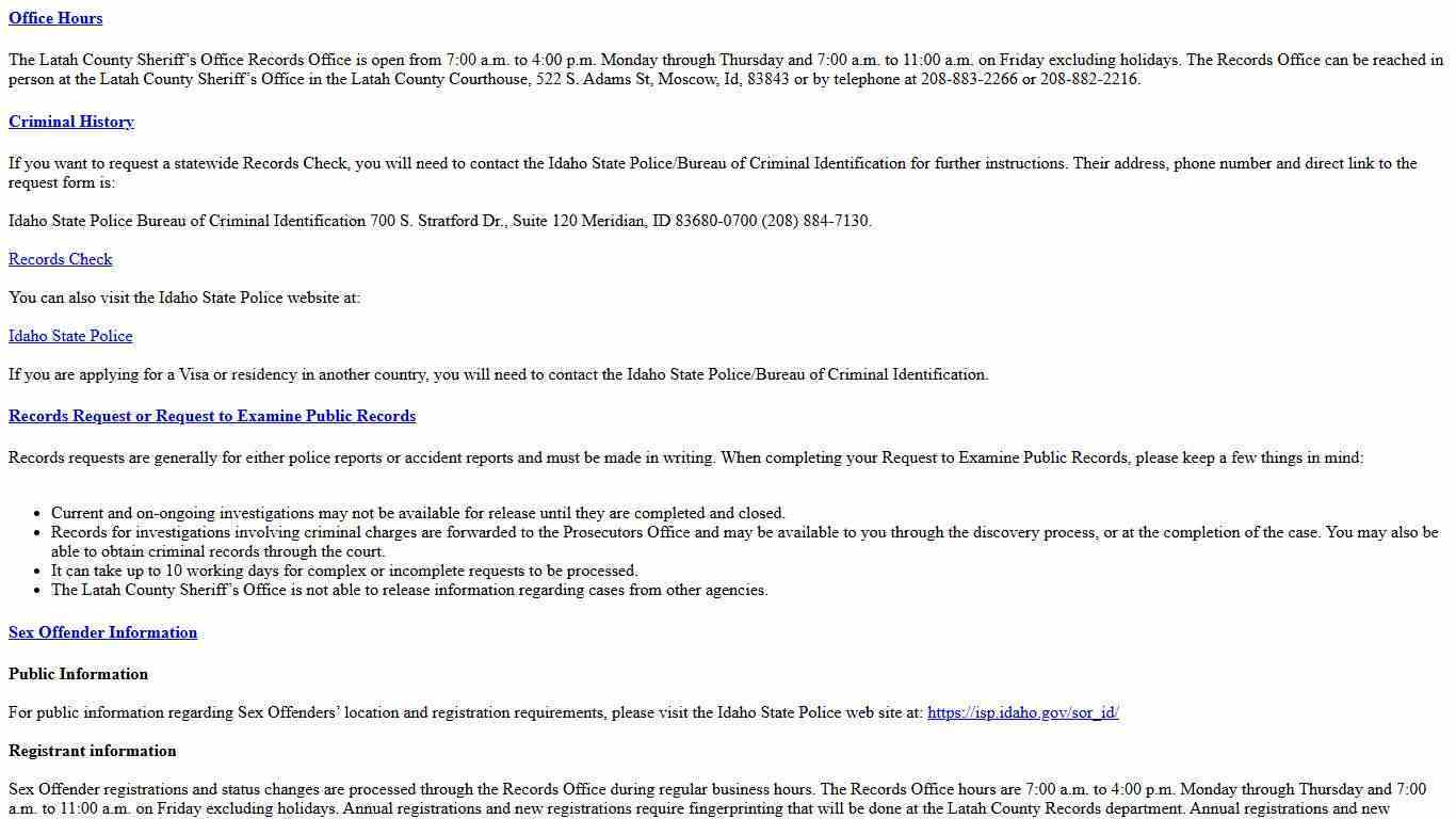 The Latah County Sheriff's Office Records Office is open from 7:00 ...